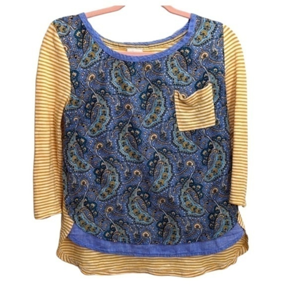 Anthropologie 9-H15 STCL Shirt Womens Small Blue Paisley Yellow Stripe